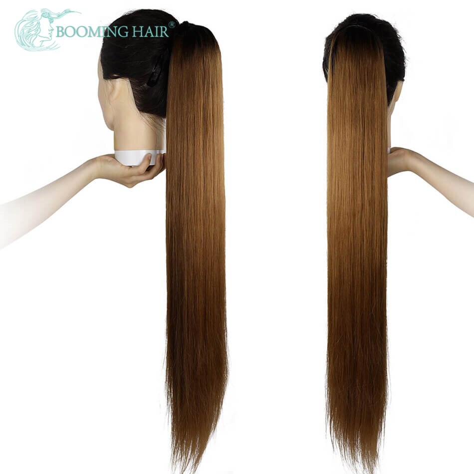 Straight Wrap Around Drawstring Ponytail With Two Plastic Combs Pony Tail Extensions For Women By BOOMING HAIR