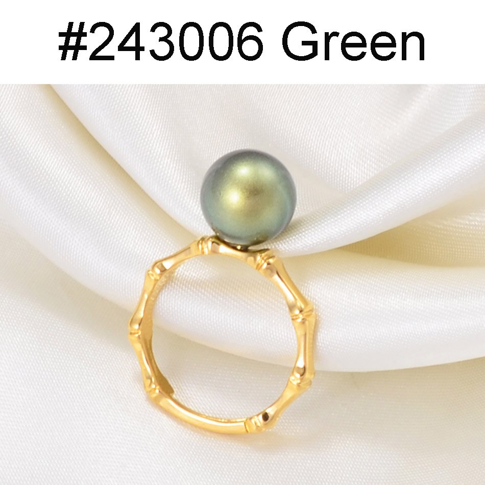 Anniyo Hawaiian Bamboo Pearl Ring for Women Girls Resizable Ring Birthday Wedding Party ,Guam African Luxury Jewelry #243006: Green Pearl