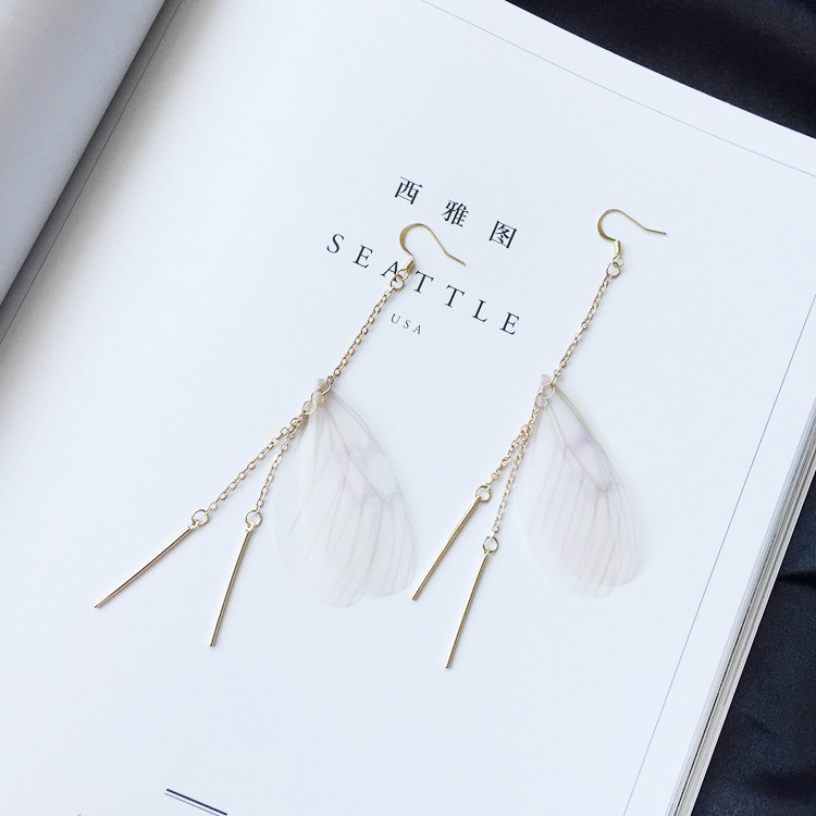 Koreaanse Vlinder Hoek Vleugels Lange Tassel Oorbellen Voor Vrouwen Sieraden Imitatie Parel Crystal Asymmetrische Verklaring Oorbellen