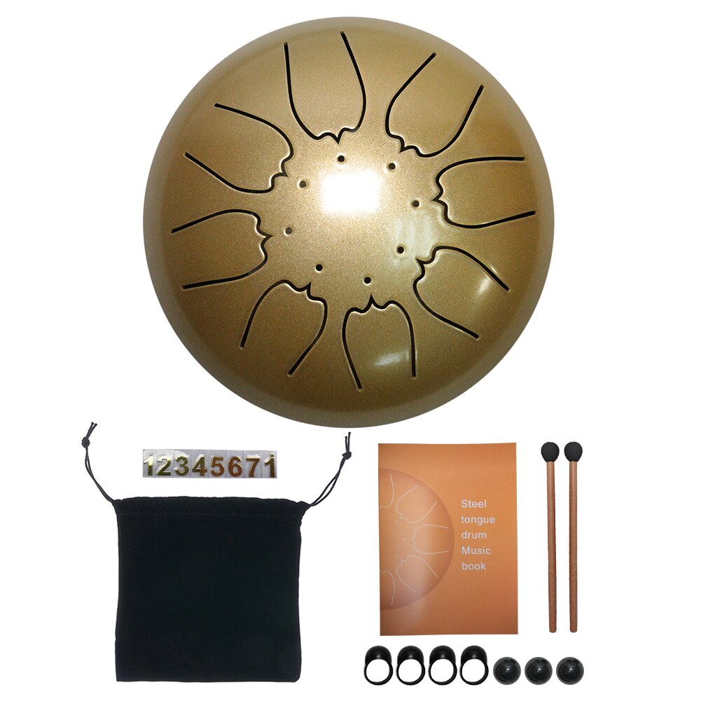 8 Notes Kleine Drum Staal Tong Set Instrument W/Draagtas 6 Inch Percussie Voor Muziek Liefhebbers Spelen Accessoires: Gold