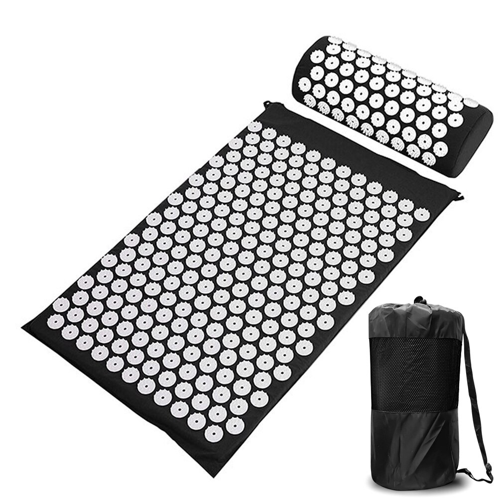 Esterilla masajeadora de acupresión para cuello y espalda, almohada corporal, aplicador, almohadilla de masaje de pies, aplicador: Black