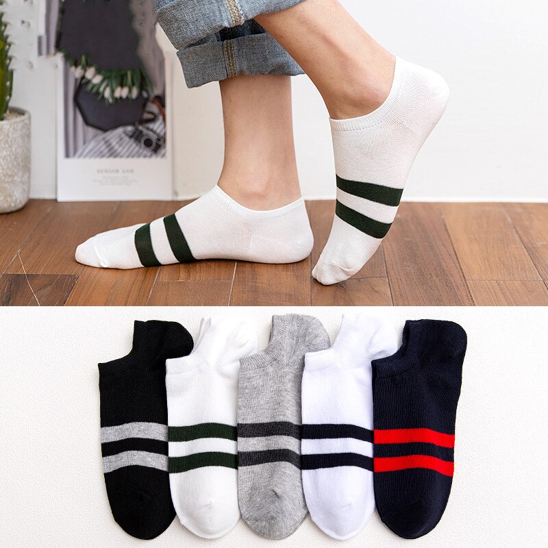 5 Pairs Men Socks Breathable Mesh Short Sports Socks Summer Autumn Cotton Sports Socks Absorb Sweat Ankle Socks Set Meias: 25-Striped