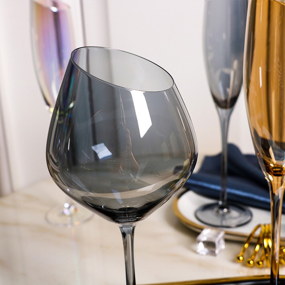 2PCS Wine Glass Electroplating Color Lead-free Glass Crystal Glass Red Wine Glass Champagne Glass Goblet Red Wine Glass Set