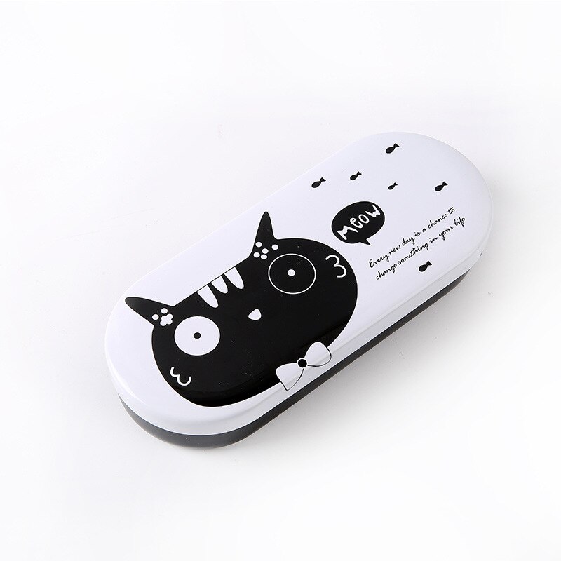 Étui lunettes chat de dessin animé | Étui de lunettes de rigide, mignon, protection des lunettes, boîte de protection pour les filles, modèle: white case black cat