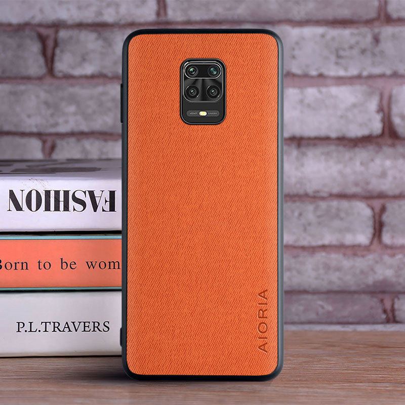 Capa para xiaomi redmi note 9 pro 9s 9t coque luxo têxtil pele de couro macio capa de telefone para redmi note 9 pro caso funda capa: Couro / Laranja