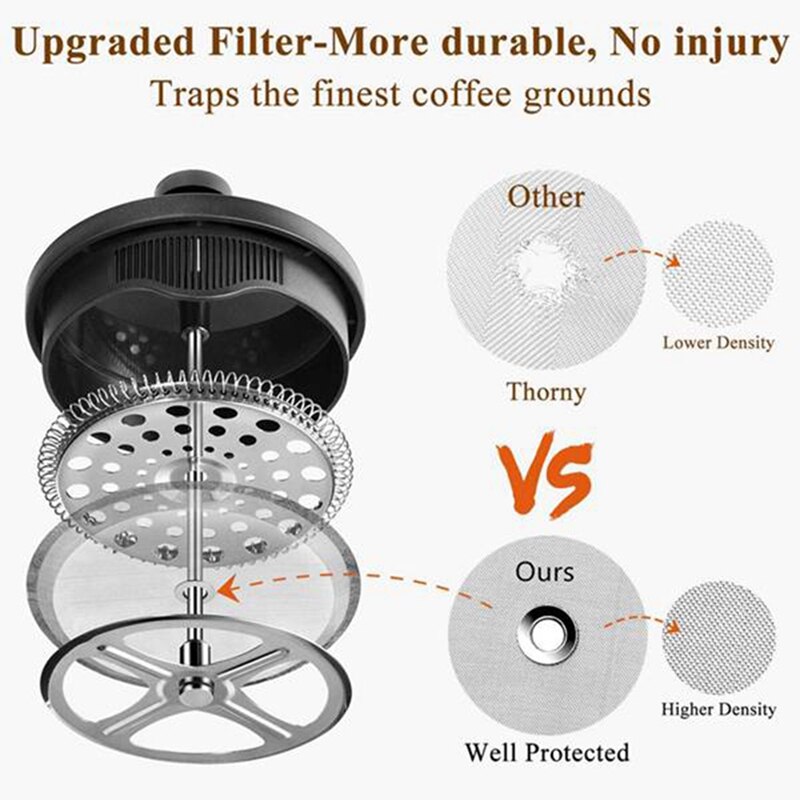 French Press Coffee & Tea Maker, Thickened Borosilicate Glass Coffee Press Rust-Free and Dishwasher Safe,Black