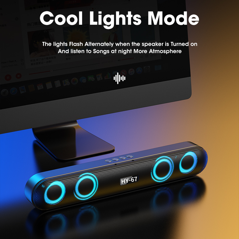 Wireless Bluetooth Speaker 6D Surround Soundbar RBG Colorful Glow Bluetooth Stereo Subwoofer Sound Bar For PC Laptop Support TF