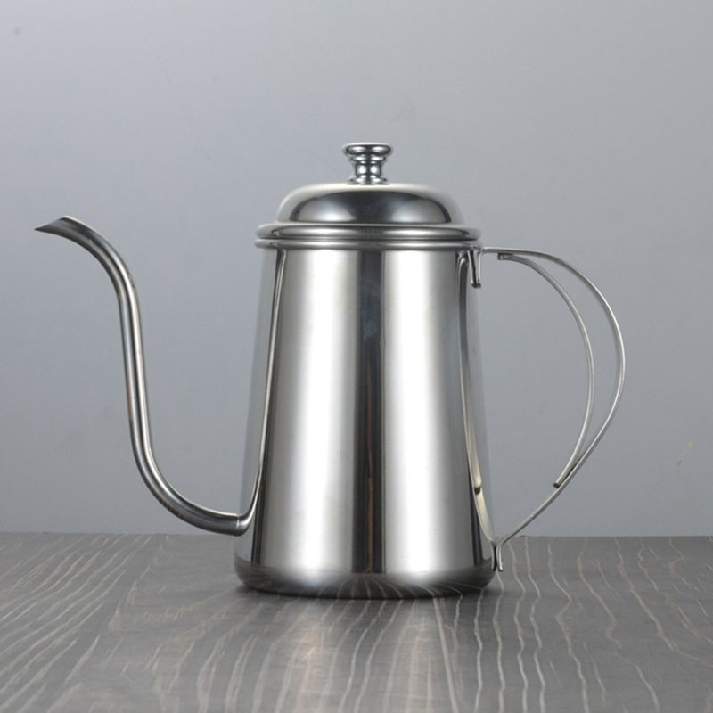 Lang mund hånd stempelkande fin mund gryde 650ml tykke 304 rustfrit stål dryp kaffekande filter brygning tekande kedel