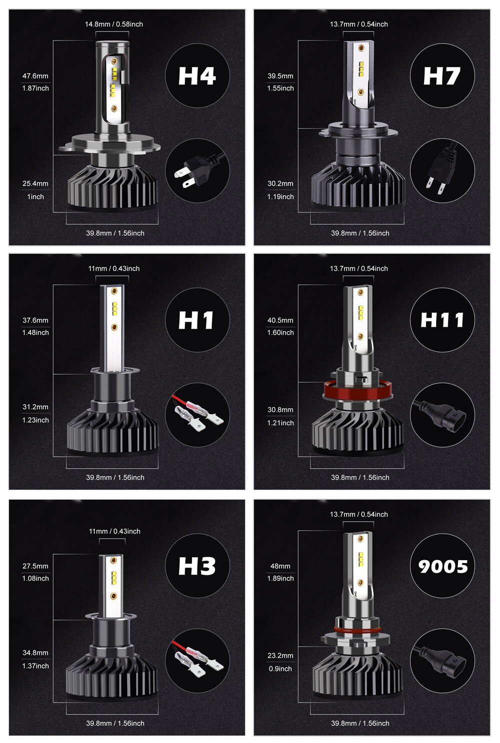 Auto LED Headlights Bulbs H7 h4 h8 h11 9005 9006 9012 h1 with Luxeon ZES Chip 6000K 72W Car Original Light to LED Conversion Kit