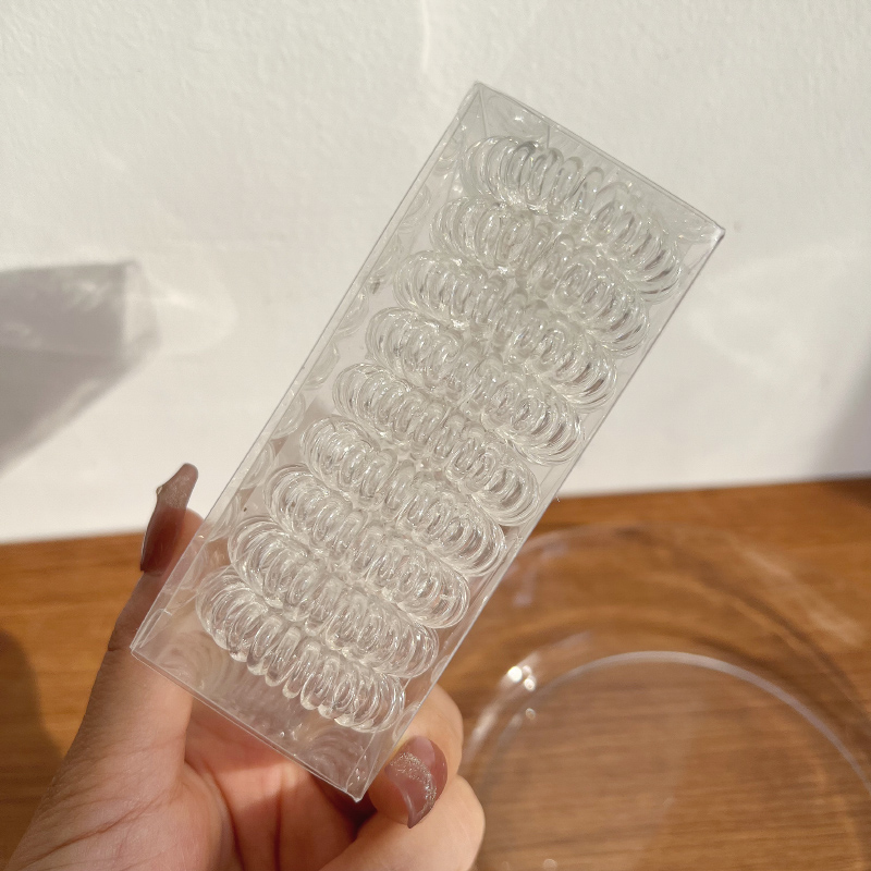 Gomas elásticas para el pelo para mujer, Niña y niño, cintas de goma transparentes en espiral, accesorios para el pelo, 9 unids/lote por caja: Plata