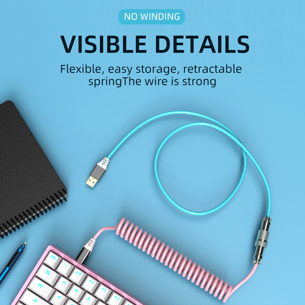 Cable de aviador para teclado mecánico, Conector de aviación USB tipo C en espiral, Cable de resorte, enchufe de ordenador de escritorio, accesorios de decoración