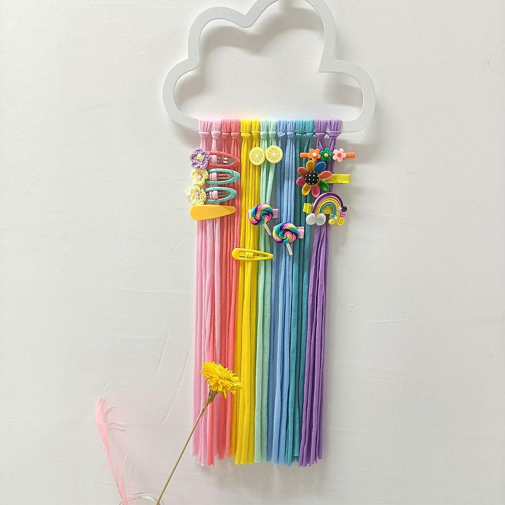 Clouds Rainbow Wall Hanging Decor Storage Belt For Girls Hair Clips Barrette Hairband Hanging Organizer Strip Holder Ornament