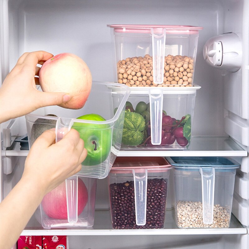 Transparent PP Refrigerator Storage Box Grains Beans Storage Box With Handle Fridge Cabinet Freezer Organizer Kitchen Gadgets