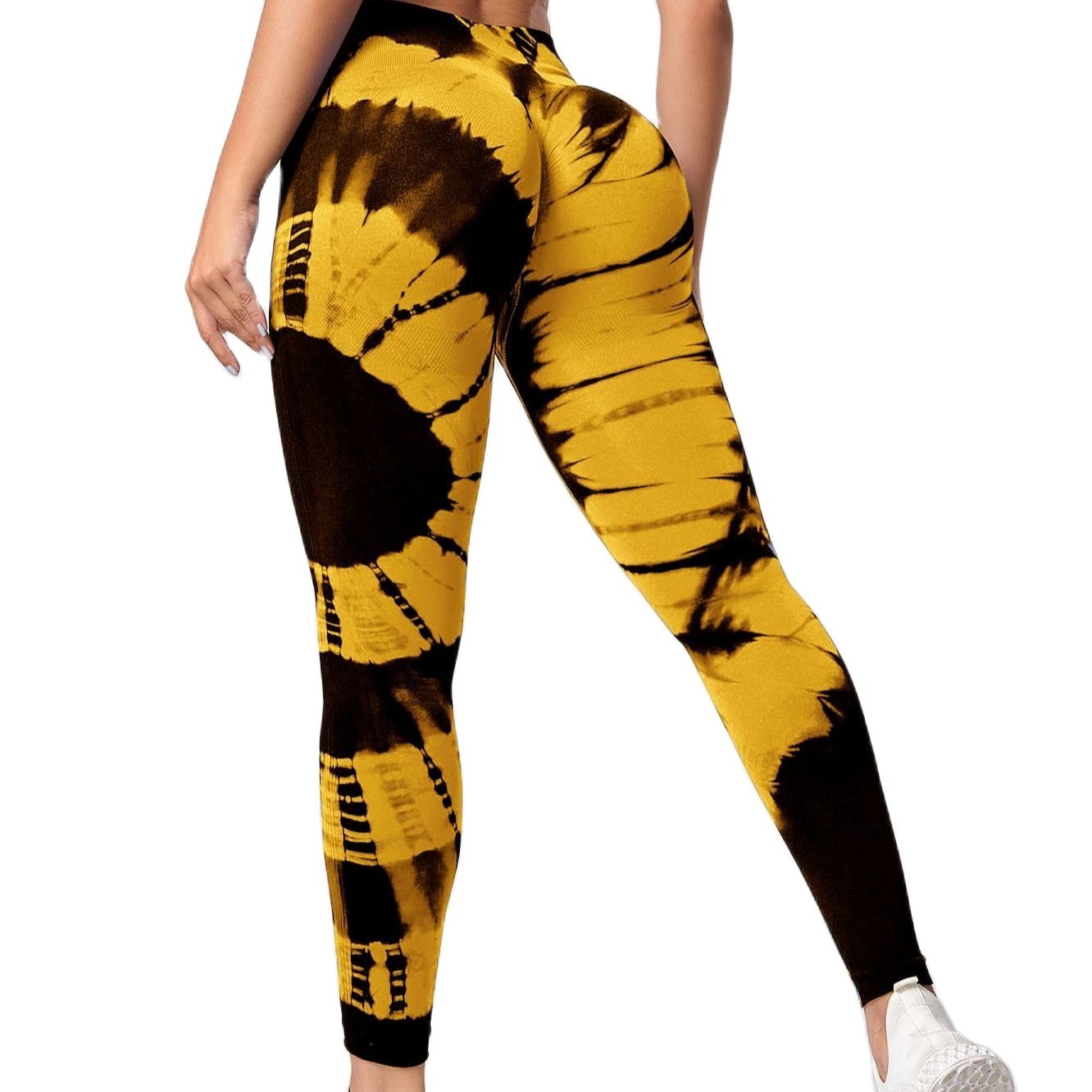 Nahtlose Gamaschen für Frauen Fitness Yoga Hosen hohe Taille Krawatte Färbung Leggings trainieren Scrunch Hintern Heben Sport Fitnessstudio Strumpfhose Frau: L / khaki GELB