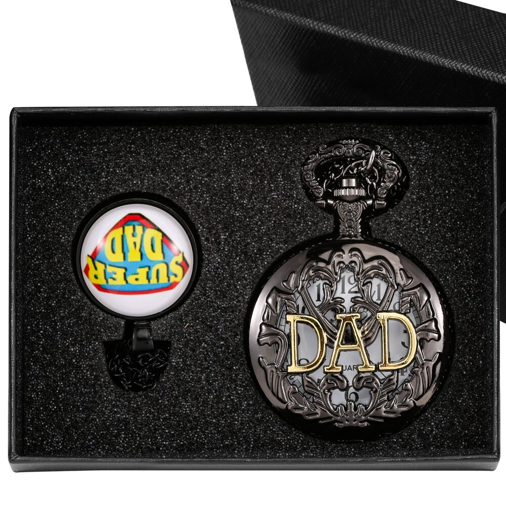 Vaders Dag Quartz Zakhorloge Hollow Gesneden Dad Zakhorloge Retro Creatieve Hanger Klok Ketting Ketting Super Dad: Watch Gift Set 3