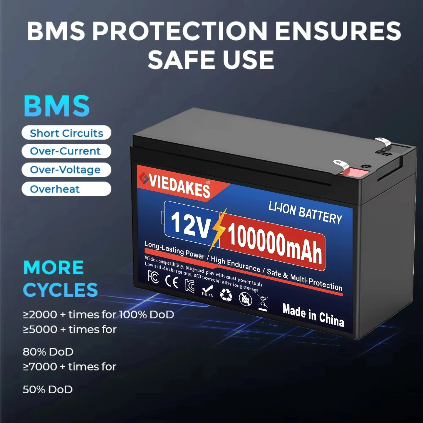 12V LiFePO4 Battery 100Ah Rechargeable lithium ion, A+ Cells for RV, Camping, Solar, Boat, sprayers, Portable Power.