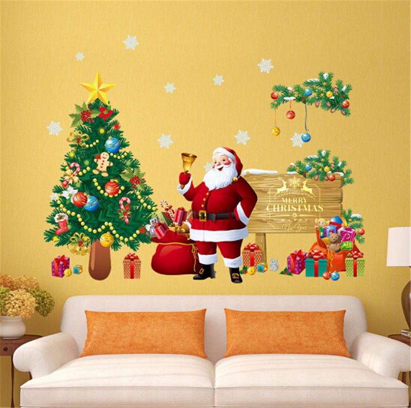 Flat wall stickers Santa Claus Christmas Wall Stickers Wall Decal Removable Art Window Wall Decor: Default Title