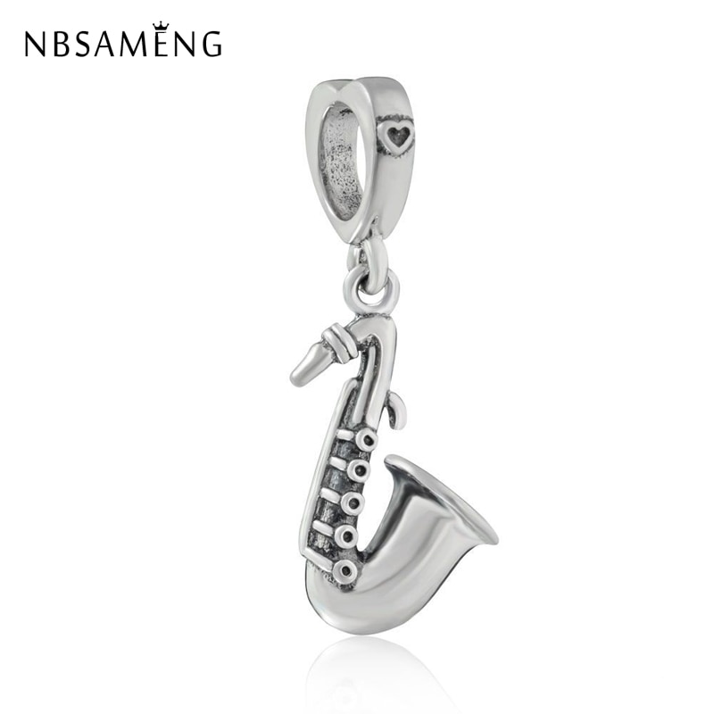 Nbsameng 100% 925 Sterling Silver Bead Charm Liefde Muziek Saxofoon Hanger Kralen Fit Vrouwen Armbanden &amp; Bangles Sieraden