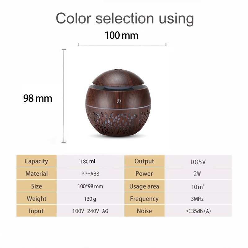 Usb-luchtbevochtiger, aroma-etherische olie diffuser, mist, luchtreiniger, luchtbevochtiger voor één kamer, houtnerf