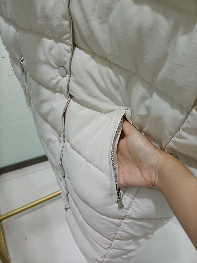 Zus Fara Herfst Winter Stand Kraag Lange Vest Vrouwen Bodywarm Katoen Gewatteerde Winddicht Warm Vest Vrouwelijke Effen Losse Vest