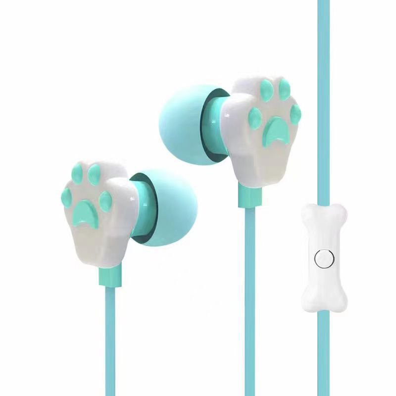 Cat Paw Earbuds Stereo 3.5mm In-Ear Headphones with Mic Earpiece Sports Wired Headset for Smartphone MP3 iPad PC Music: Blue