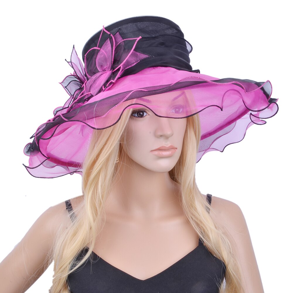 Yellow black big organza hat with leaves flowers for Church Kentucky derby.: black FUCH