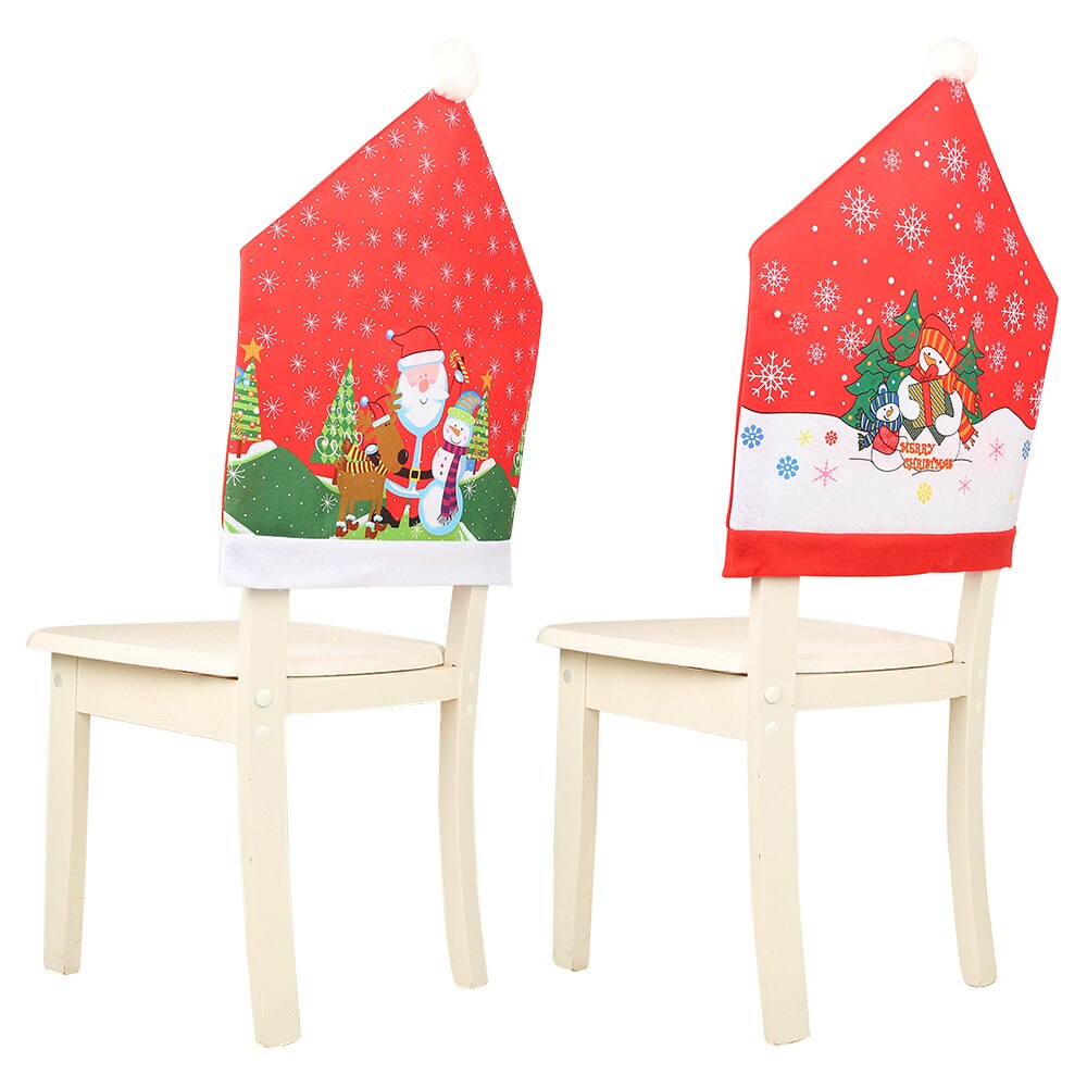 Non-woven Fabric Chair Sashes Christmas Chair Covers Home Decoration Accessories Santa Snowman Super Large Hat Year Supplies
