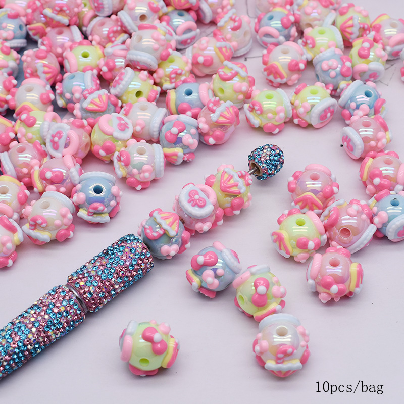 4/10pcs/bag Acrylic Beads Heart Star Flower Beads Color Painting Loose Spacer Beads for Jewelry Making DIY Phone Chain Bead Pen: Silver