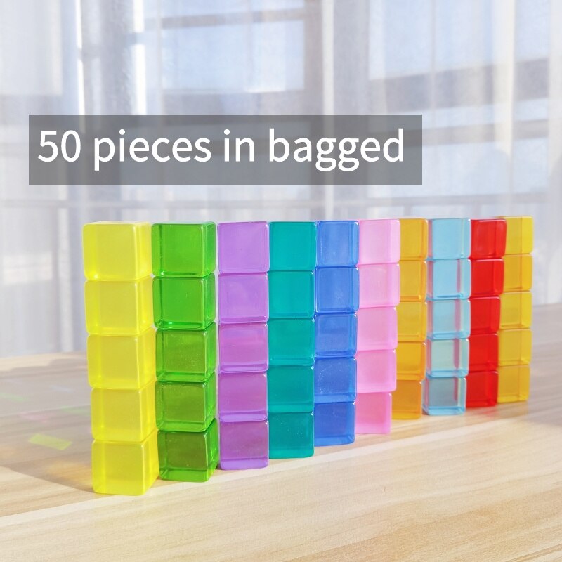 Acryliic Rainbow Blocks Cubes Gem Blocks Toys For Kids Transmission Cubes Stacking Early Educational Toys For Children: 50 pieces in bagged