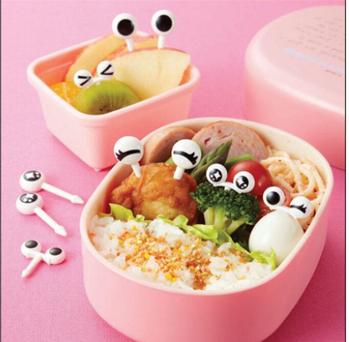 , palillo de dientes de 6 piezas con forma de ojo bonito, tenedores de dibujos animados, accesorios Bento, palillos decorativos para comida, palillos para pescado, tenedor para postre, Prikker