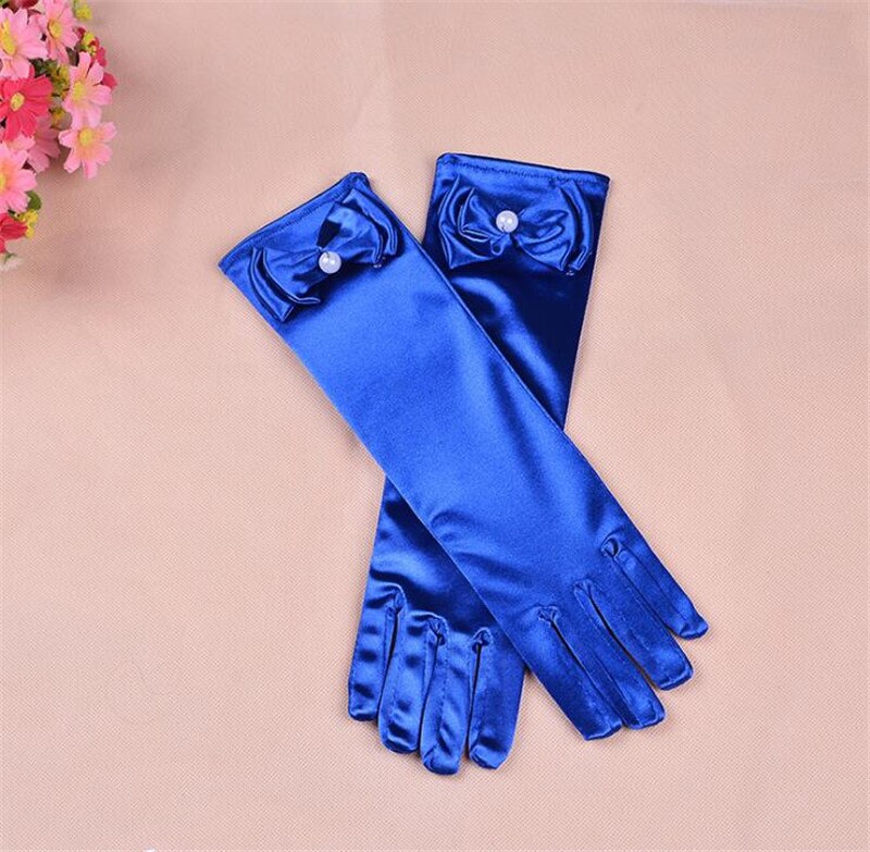 Gants longs en Satin Stretch pour enfants | 1 paire, nouvelle , gants de soirée d'opéra, accessoires pour vêtements de pour filles: Dark Blue