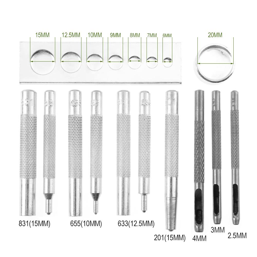 12/11pcs DIY Leather Tool Die Punch Hole Snap Rivet Fastener Buttons Installation Tool Kit For Leather Handicrafts Accessories