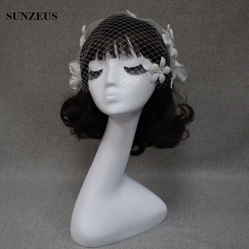 Encantadores accesorios para el cabello de novia de tul Vintage flores perlas niñas pelo cara velo con peine para las señoras accesorios de S805