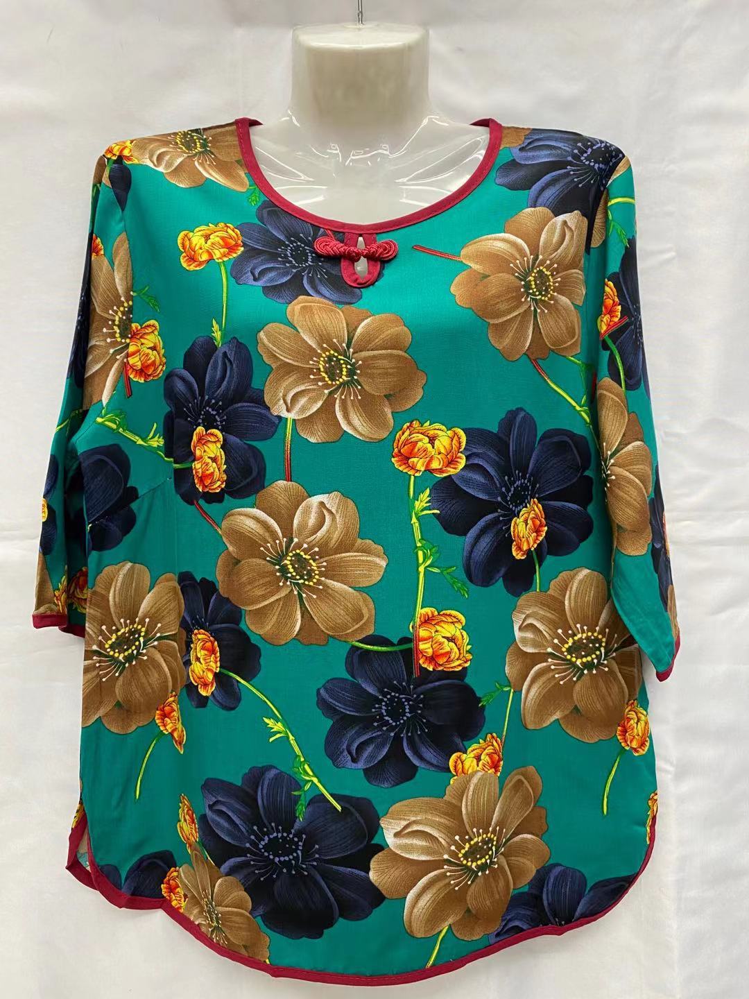 Katoen En Linnen Zomer Vrouwen Night T-shirt Moeder Drie-Kwart Mouwen Pyjama Tops Plus Size Losse gedrukt Roomewear