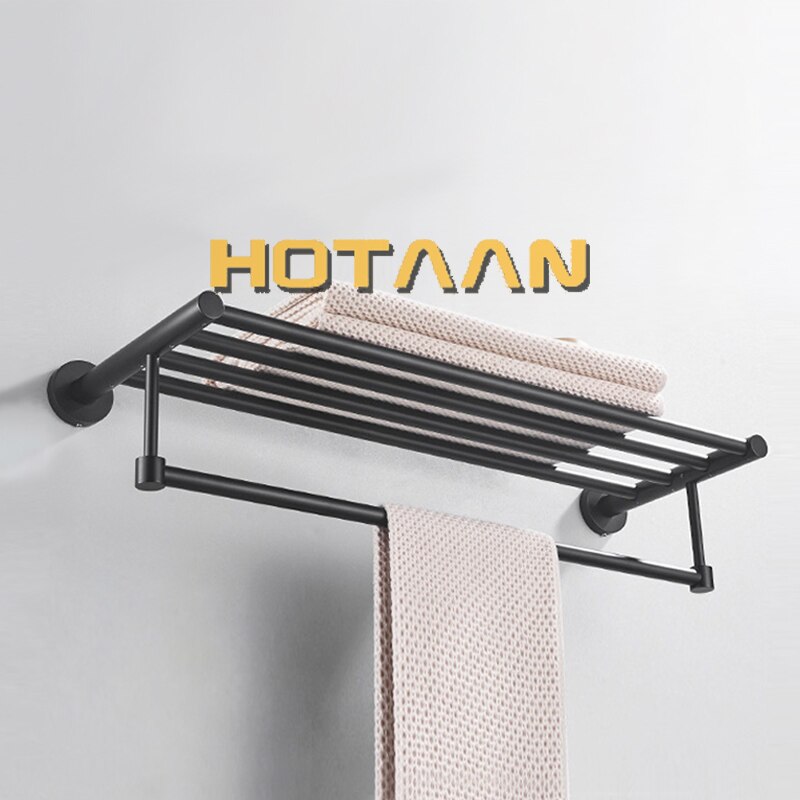 Hotaan-toallero ajustable de estilo moderno, color negro mate, Base redonda, espacio montado en la pared, barras de aluminio, colgador de toallas