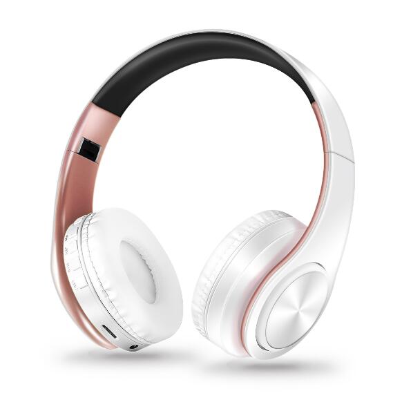 TOPROAD Headphones Bluetooth Headset Earphone Wireless Headphone Stereo Foldable Sport Earphone Microphone Hands Free MP3 Player: White rose gold