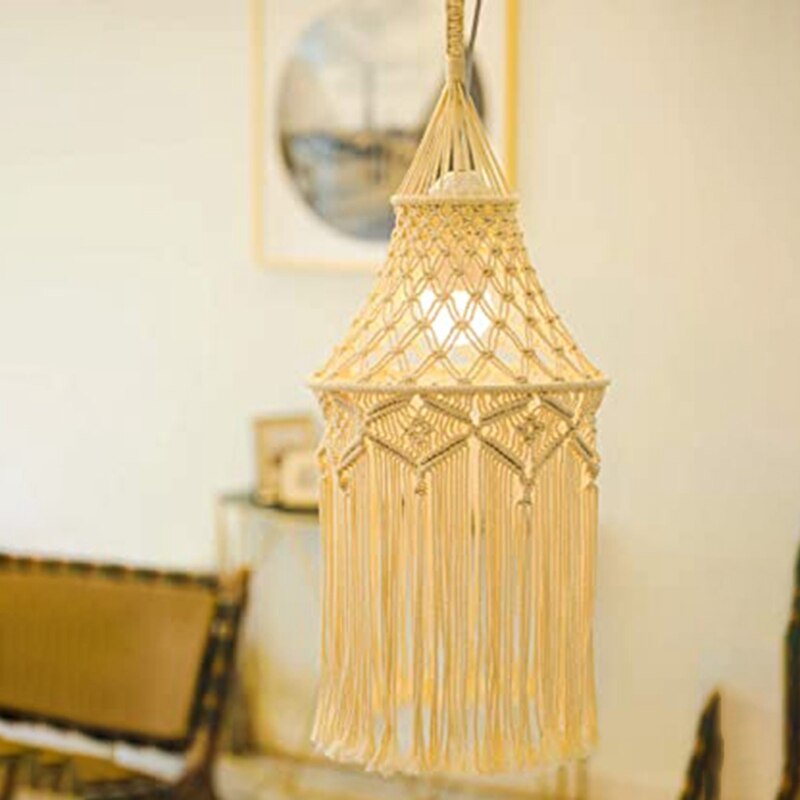 Macramé lámpara colgante de sombra cubierta de luz moderna Oficina dormitorio sala de estar dormitorio decoración Bohemia del hogar