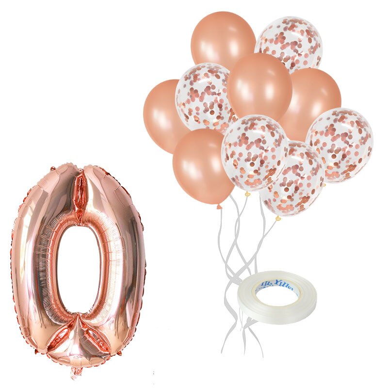 12Pcs/lot Rose Gold Number Foil Balloons Happy Birthday Balloons Baby Shower Kids 1st Birthday Party Decorations Number Balloons: rose gold-0