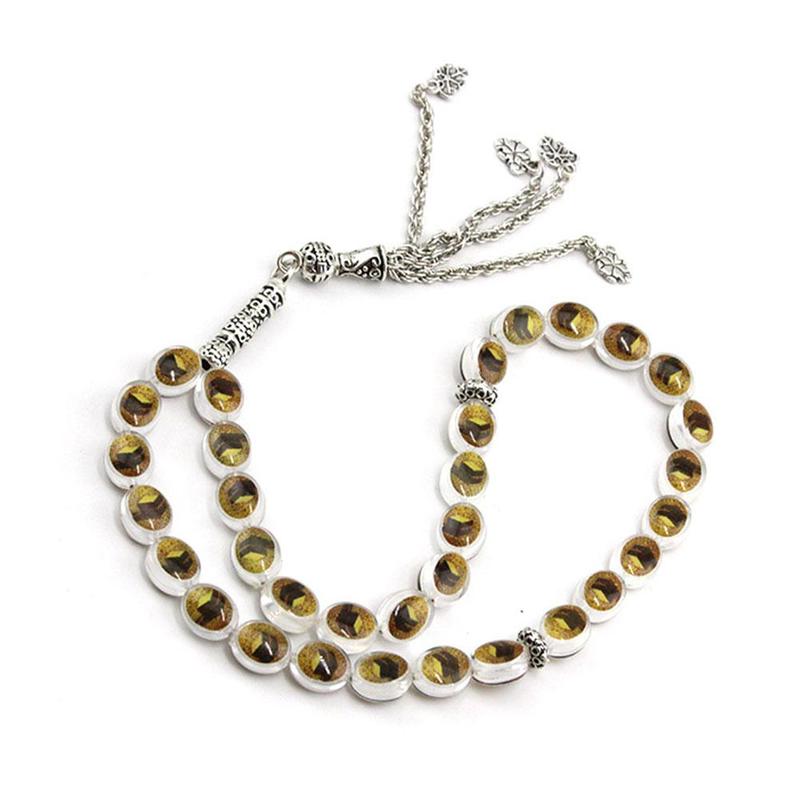 Rosario Misbaha Tasbeeh Tasbih musulmán negro pulsera cuentas Rosario de oración forma Tasbih musulmán Alá islámico redondo cuentas O1N3