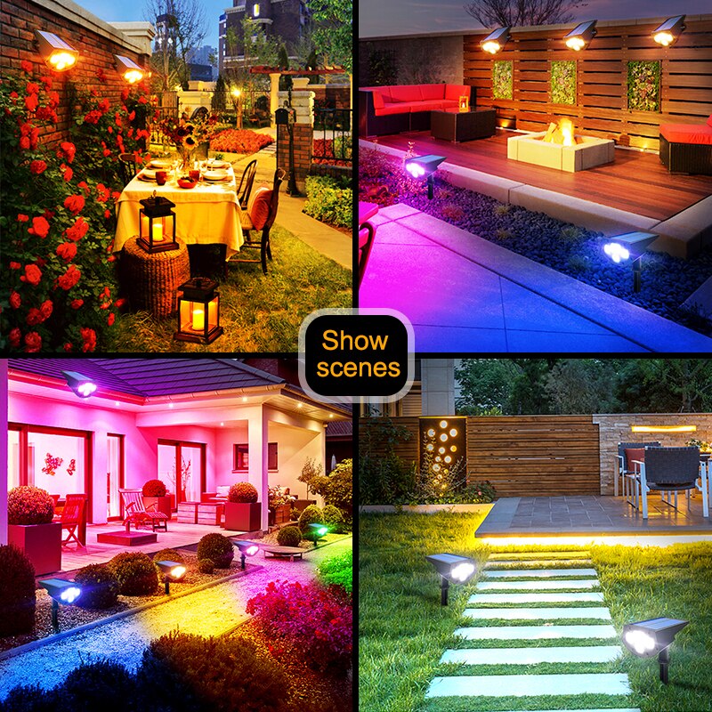 2in1 Solar Spotlights Outdoor Solar Landscape Lights Waterproof Adjustable Wall Lamp for Patio Pathway Yard Garden Driveway Pool