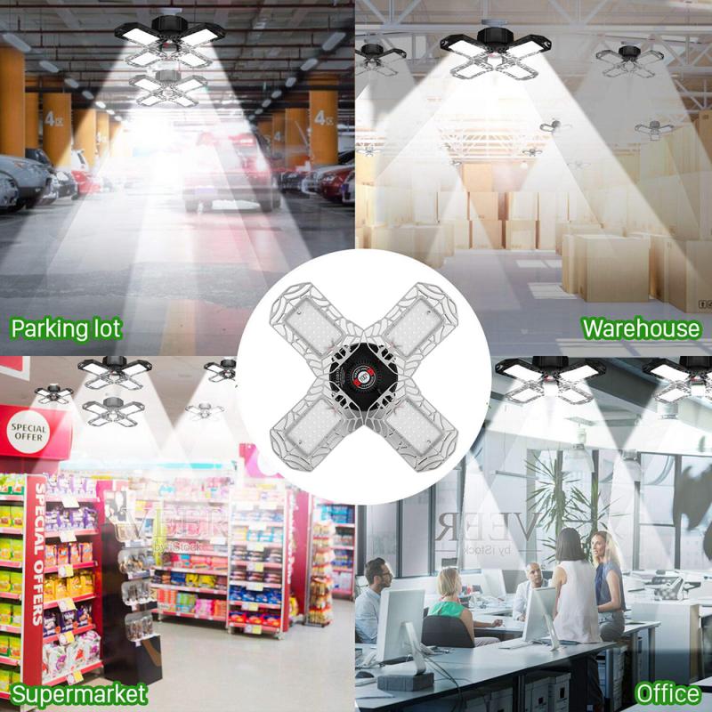 Plegable lámpara de luz LED para garaje Deformable luz de techo 360 grado 120W interior de garaje taller lámpara Industrial lámpara de iluminación