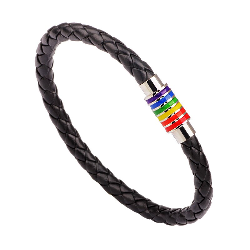 Pulsera de cuero con cabeza magnética de acero inoxidable para hombre, brazalete de cuerda multicapa, joyería gótica: 003