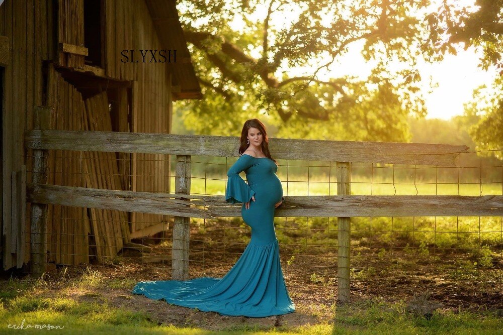Maternity Dress For Photo Boat Neck red Dress Maternty Photography Props long Sleeve Stretch Cotton Pregnant Dress