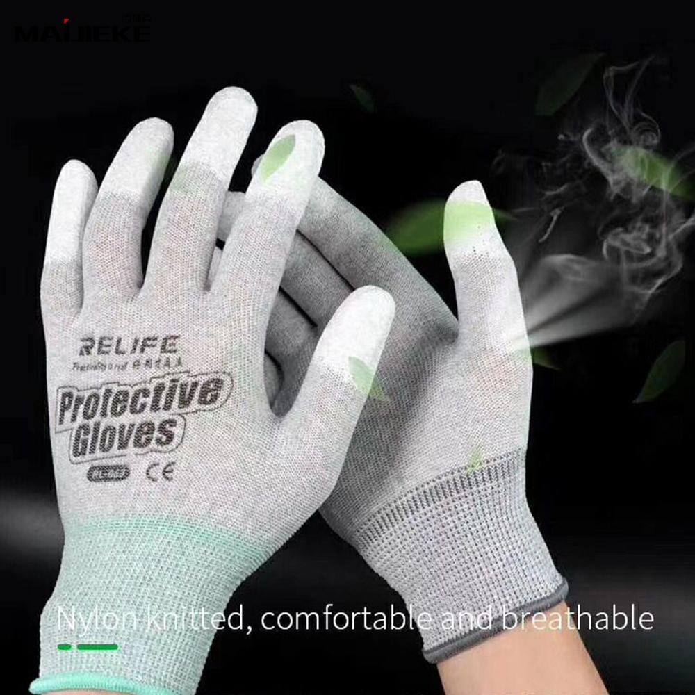 Nylon tricoté Anti gants statiques gants de travail électroniques outils de réparation de téléphone gants de doigt enduits de paume en polyuréthane pour protège-doigts