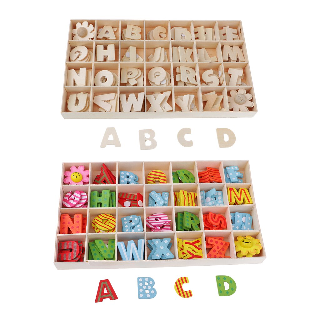 112 Stuks Houten Alfabet Letters Kids Onderwijs Speelgoed Met Opbergvak