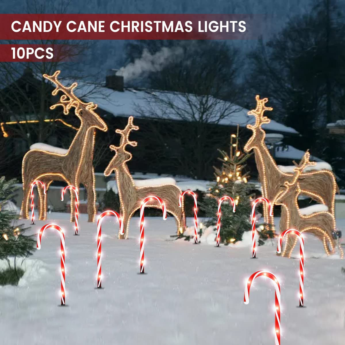 Christmas Pathway Candy Cane Walkway Light Stake Lamp Outdoor Yard Decorative Light SEC88