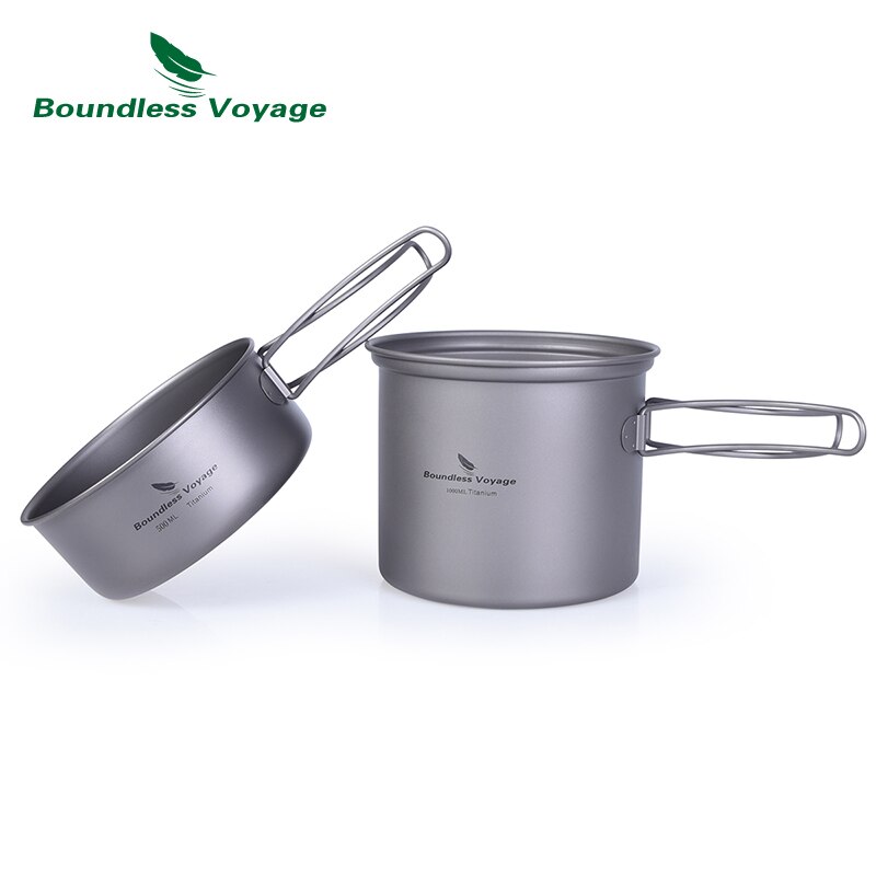 Boundless Voyage Titanium Pot Set Outdoor Picknick Pan Kom Ultralight Camping Kookgerei met Inklapbare Handgreep