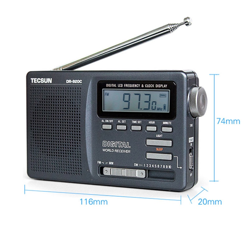 Tecsun dr -920c digtal fm radio display fm/mw/sw multibånd bærbar radio fuldbånds clockradio