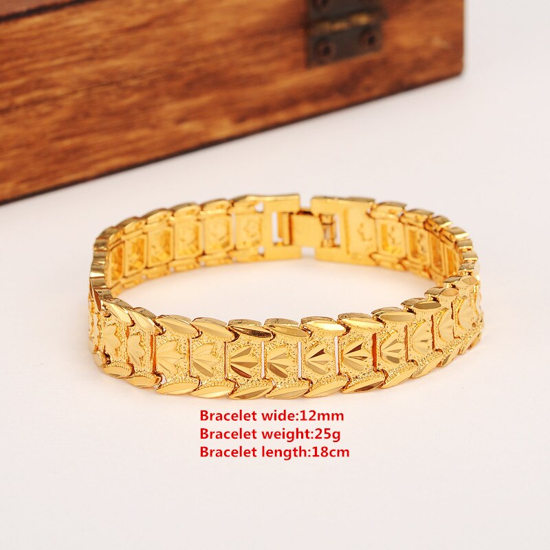 Evige klassikere bredt armbånd 24k ægte solid gult guld gf dubai armbånd kvinders mænds trendy håndurbånd kæde smykker