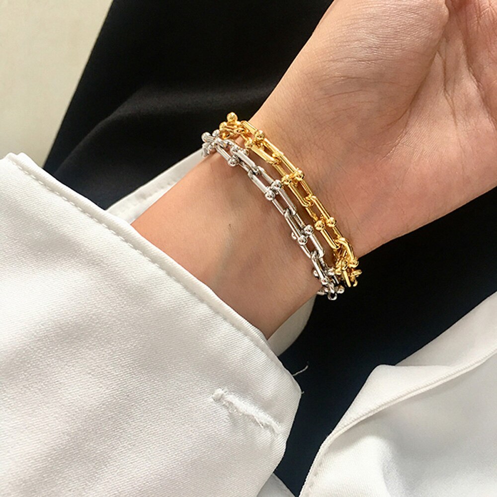modisch U bilden Geometrische Aushöhlen Verknüpfung Kette Charme Armbinde Gold Farbe Metall Armreif Für Frauen Schmuck Party